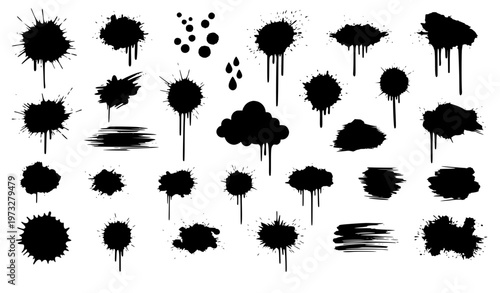 Graffiti Black Ink Splatter Drip Set Urban Spray Paint Grunge Vector Collection