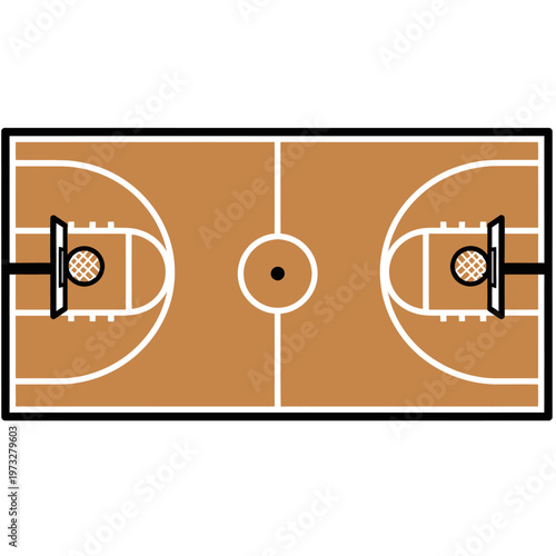 Top View of a Basketball Court with Hoops and Lines, Sports Concept