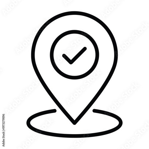 Outline location pin with checkmark vector icon illustration with white background