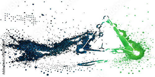 Abstract grunge vector illustration featuring blue ink splashes and watercolor paint splatters with liquid drip textures and black spray stains on a dirty artistic background