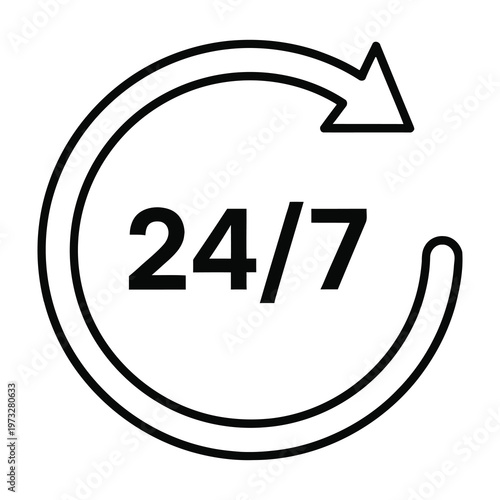 247 availability service icon with circular arrow and black text on white background