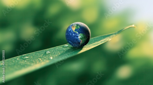 Small globe on a green leaf in bright sunlight