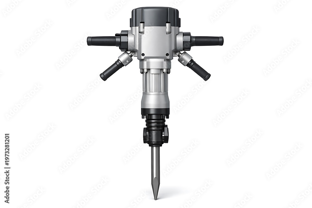 Naklejka premium Professional Industrial Jackhammer Demolition Tool on White Background