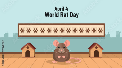 World Rat Day April 4 Cute Pet Rat Illustration with Small Animal Houses Domestic Rodent Care Concept Friendly Animal Character Flat Design