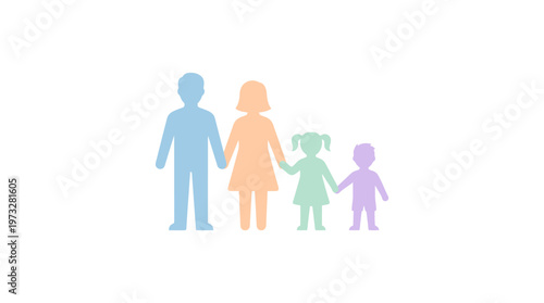 Colorful Family Silhouette Icons Holding Hands Isolated on White Background