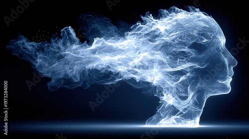 Digital art shows a woman’s face made of smoke at night