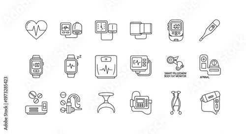 Ecommerce and delivery service line icon set with store, package, truck, barcode, payment and checkout symbols isolated on white background