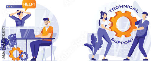 Technical support team assisting a user with a virtual reality device