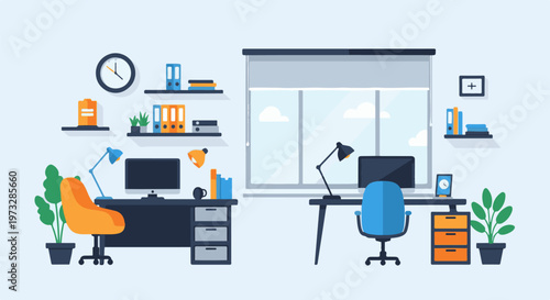 Modern Office Desks with Computers and Chairs 28.