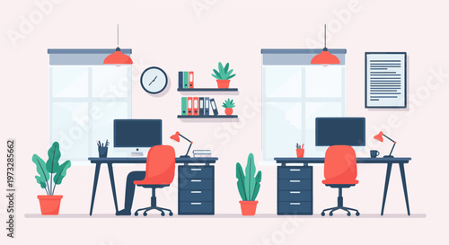 Modern Office Desks with Computers and Chairs 22.