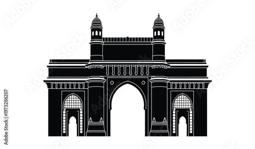 A minimalist black and white illustration depicts the iconic gateway of india showcasing its architectural details and symmetrical design high quality professional detailed modern
