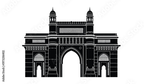 A striking black and white illustration depicts the gateway of india a historic arch monument in mumbai india high quality professional detailed modern elegant