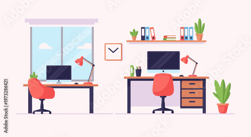 Modern Office Desks with Computers and Chairs 36.