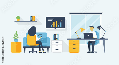 Two people working in a modern office environment 5.