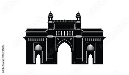 A striking black silhouette depicts the iconic gateway of india a monumental arch in mumbai india showcasing intricate architectural details high quality professional detailed