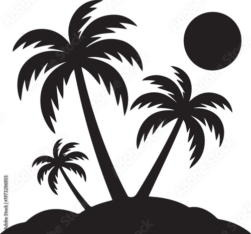 Tropical Sunset Beach Palm Tree Silhouette Ocean Paradise Landscape Design