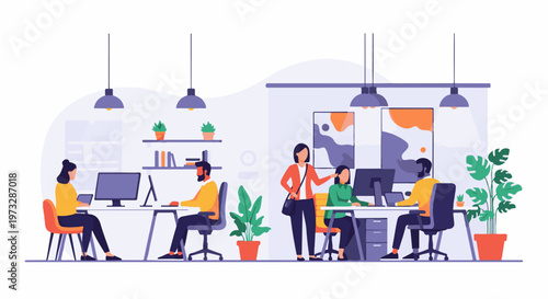 Diverse group of people working together in a modern office environment 9.