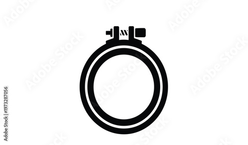 Photos This stark black and white illustration depicts a hose clamp featuring a circula