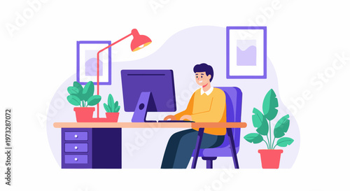 Man working diligently at his computer desk 1.