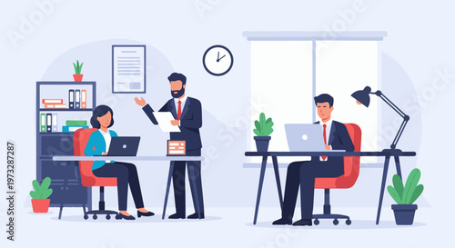Business professionals working diligently in a modern office environment 1.