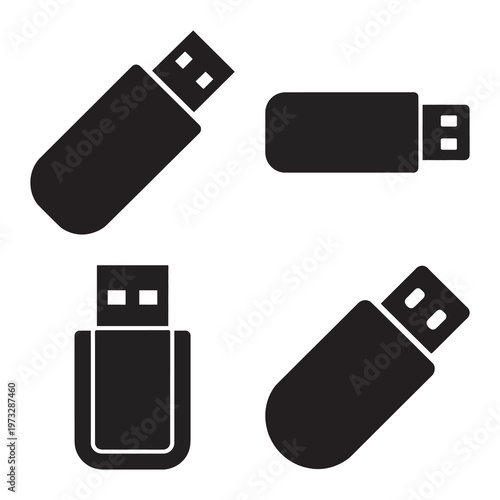 Set of usb flash drive icons isolated on white background flat style.
