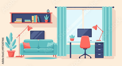 Modern Home Office and Living Area Design 32.