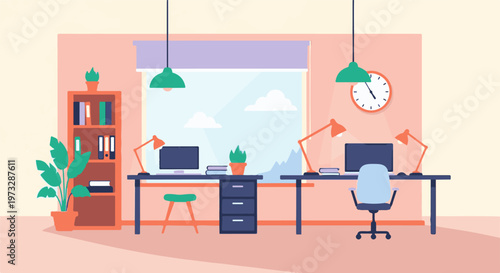 Modern Office Workspace with Desks and Computers 2.