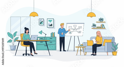 Team collaborating in a modern office setting 1.