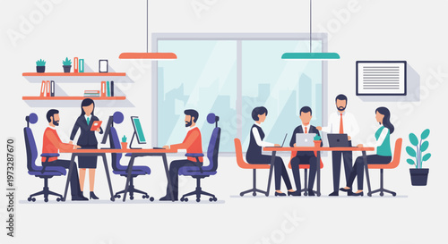 Diverse team collaborating in modern office meeting rooms 27.