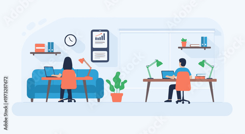 Two people working remotely in a modern home office setup 1.