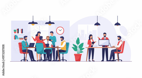 Diverse team collaborating in modern office meeting rooms 18.