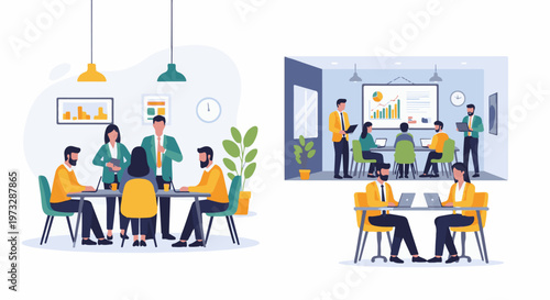 Diverse team collaborating in modern office meeting rooms 23.