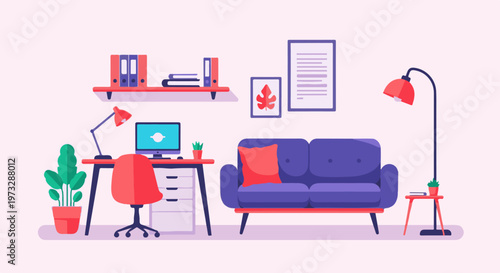 Modern Home Office and Living Room Interior Design 17.