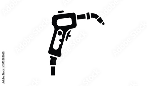 A simplified black and white illustration depicts a gas pump nozzle commonly found at fueling stations emphasizing its functional design high quality professional detailed