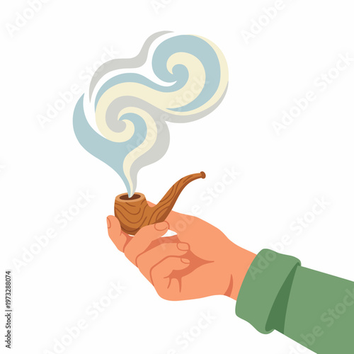 A hand holding a beautifully crafted smoking pipe with swirling smoke reveals a vintage charm, evoking nostalgia and reflecting the artistry of smoking pipe culture.