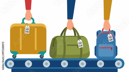 A scene of luggage on a conveyor belt at an airport represents the essential travel experience, highlighting the excitement and anticipation of arriving at a destination.