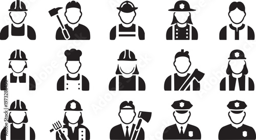 Various professional occupations and jobs vector icons set