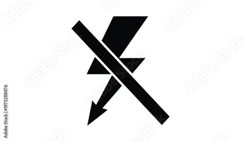 This stark image features a bold black symbol resembling a lightning bolt intersected by a diagonal line with an arrowhead creating a striking visual