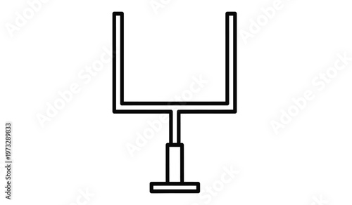 A simple black and white line drawing depicts an american football goalpost isolated on a plain white background representing sports high quality professional detailed
