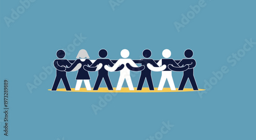 Diverse group of people holding hands in unity.