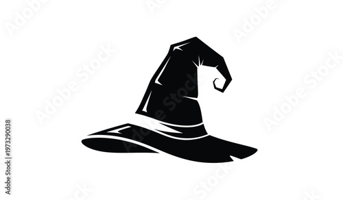 A striking black silhouette depicts a classic witch s hat complete with a pointed crown and a wide gently curving brim isolated on white