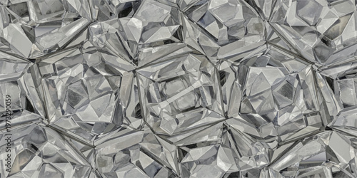 A complex, repeating pattern of abstract, angular silica crystals, suggesting a refined lab-created geometric form.