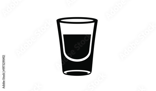 A minimalist black and white depiction of a shot glass partially filled with a dark liquid presented on a white background high quality professional