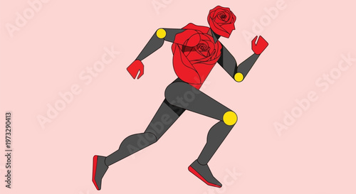 Dynamic illustration of a running man with highlighted joints.