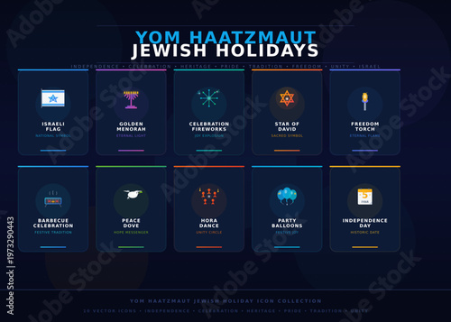 Jewish Holidays and Yom Haatzmaut Calendar Set Icons