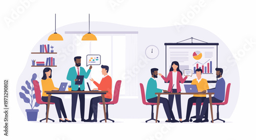 Diverse team collaborating in modern office meeting rooms 29.