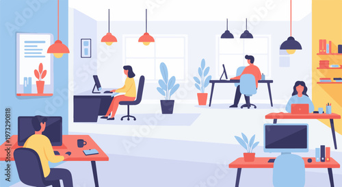 Modern Office Environment with People Working at Desks 3.