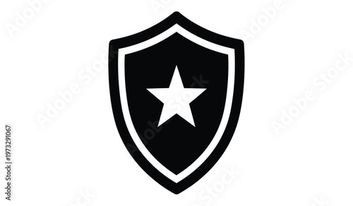 Free Download A stark black and white image displays a shield shape containing a prominent five pointed white star at its center symbolizing protection high quality - GFXLoad
