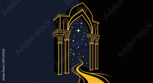 Golden Archway Leading to a Starry Night Sky.