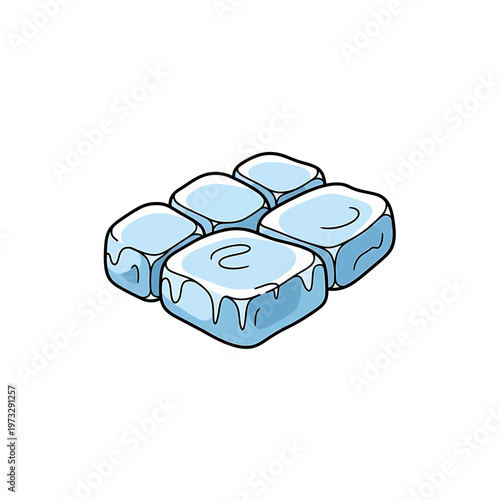 Cubic Ice Block Illustration: Cool, refreshing, crystalline ice cubes, perfect for beverages and a symbol of freshness.